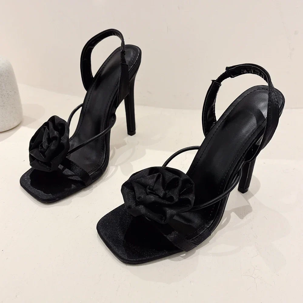 Aneikeh Rose Silk Flower Heels - Open Toe Wedding Sandals