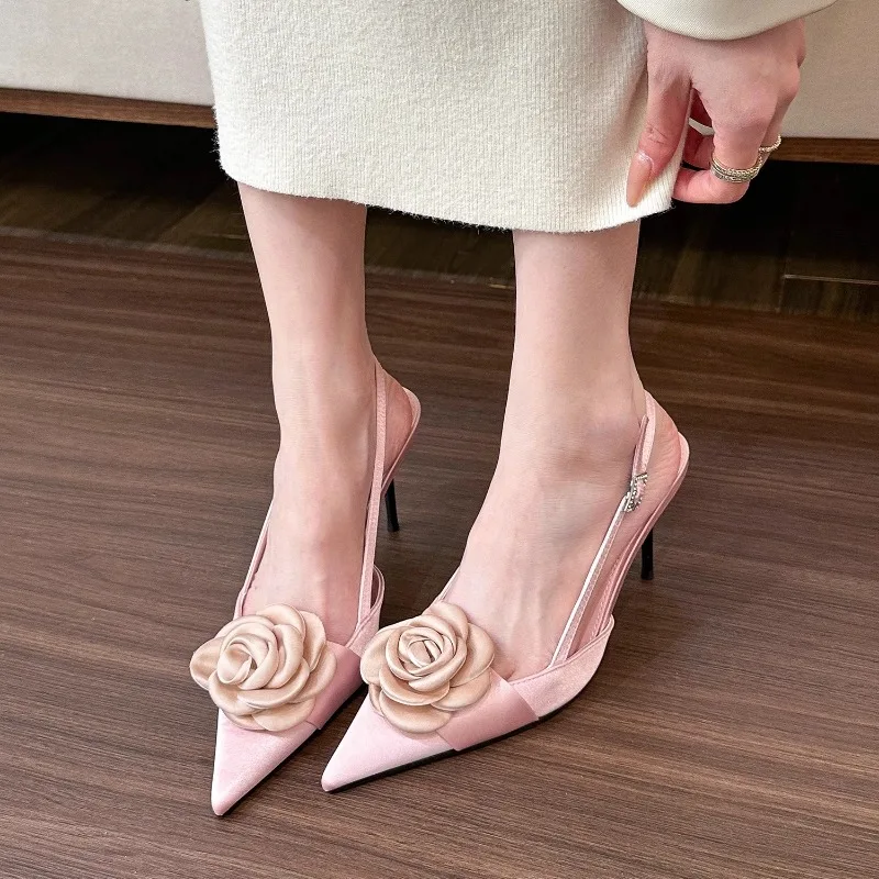 Floral Pointed Toe High Heels - Elegant Party Slides